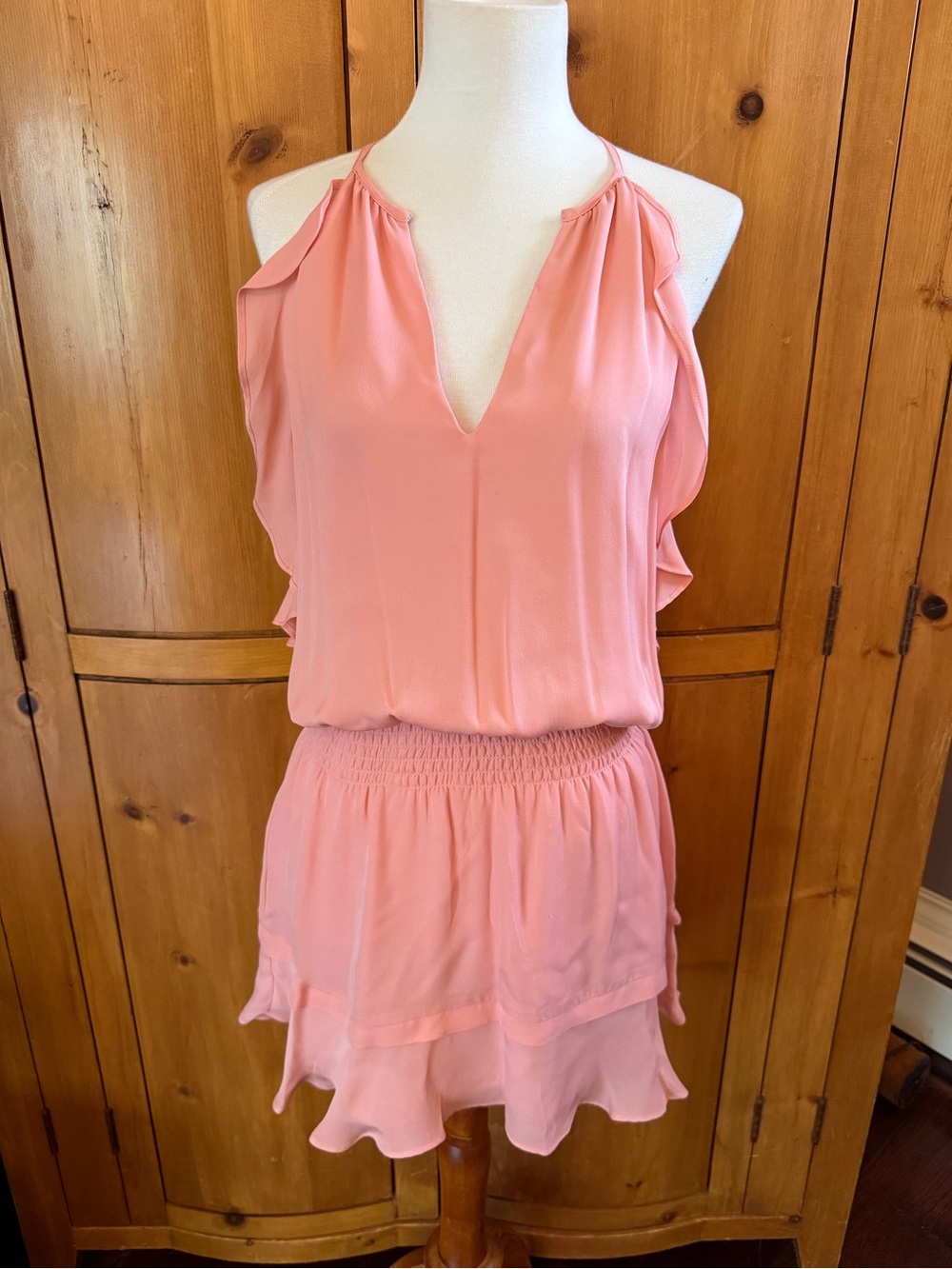 Parker Blush Pink Tiered Drop-waist Halter Minidress, size XS, worn once